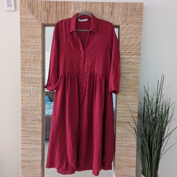 Zara Raspberry Red Linen Midi Dress - Picture 4 of 7